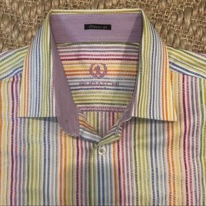 Bugatchi Shirt Multi Color Striped Shirt Sz L